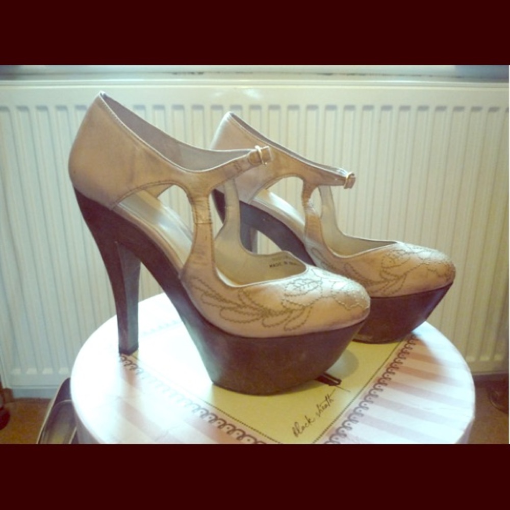 Topshop Vintage Wooden Platform Heels 38 7.5